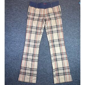 Vintage Necessary Objects Low Rise Plaid Flare Pants Women M Beige Denim Waist